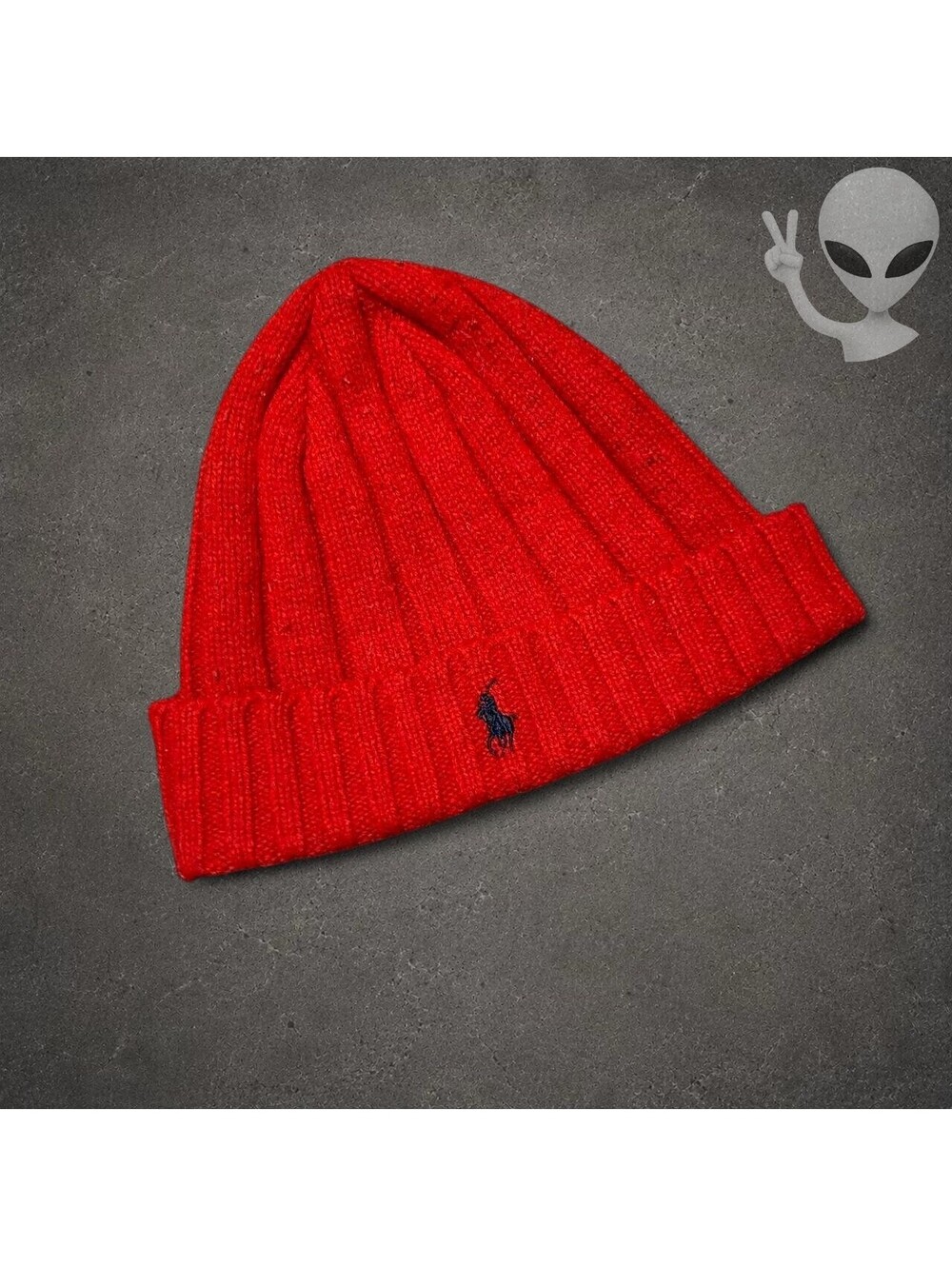 Polo Ralph Lauren Ribbed Knit Beanie Mens One Size Red Navy Blue Pony